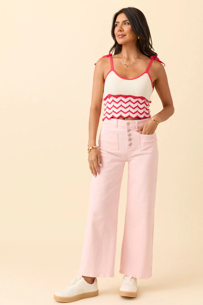 Sutton Pink Wide Leg Patch Pocket Jeans - Terpint