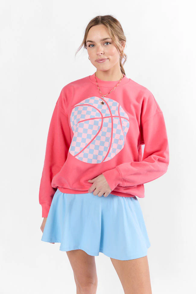 Basketball Checkered Light Red Graphic Sweatshirt - Terpint
