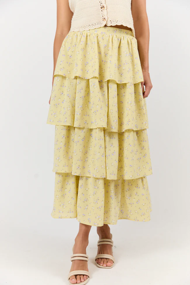 Meet Me Halfway Yellow Tiered Floral Maxi Skirt FINAL SALE - Terpint
