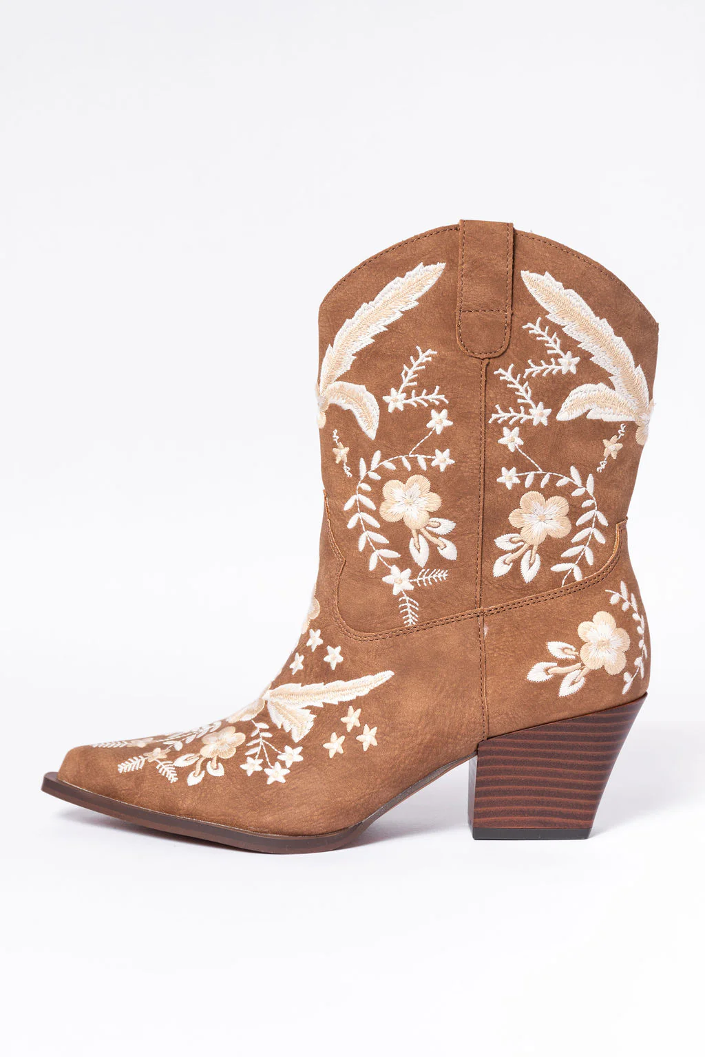 Paige Cocoa Embroidered Booties SALE - Terpint