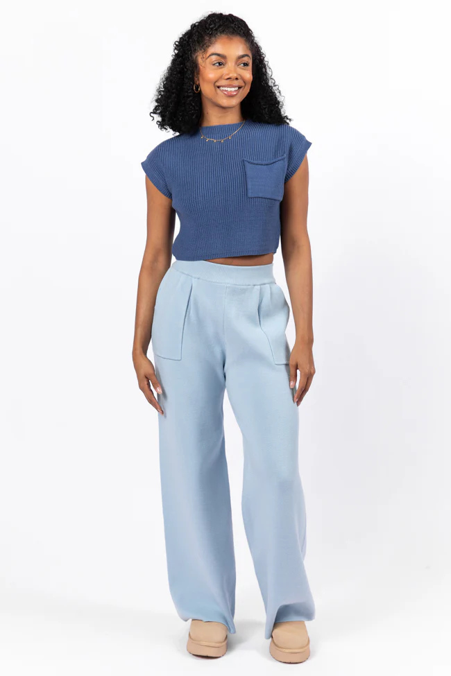 Let's Debrief Light Blue Wide Leg Sweater Pants FINAL SALE - Terpint