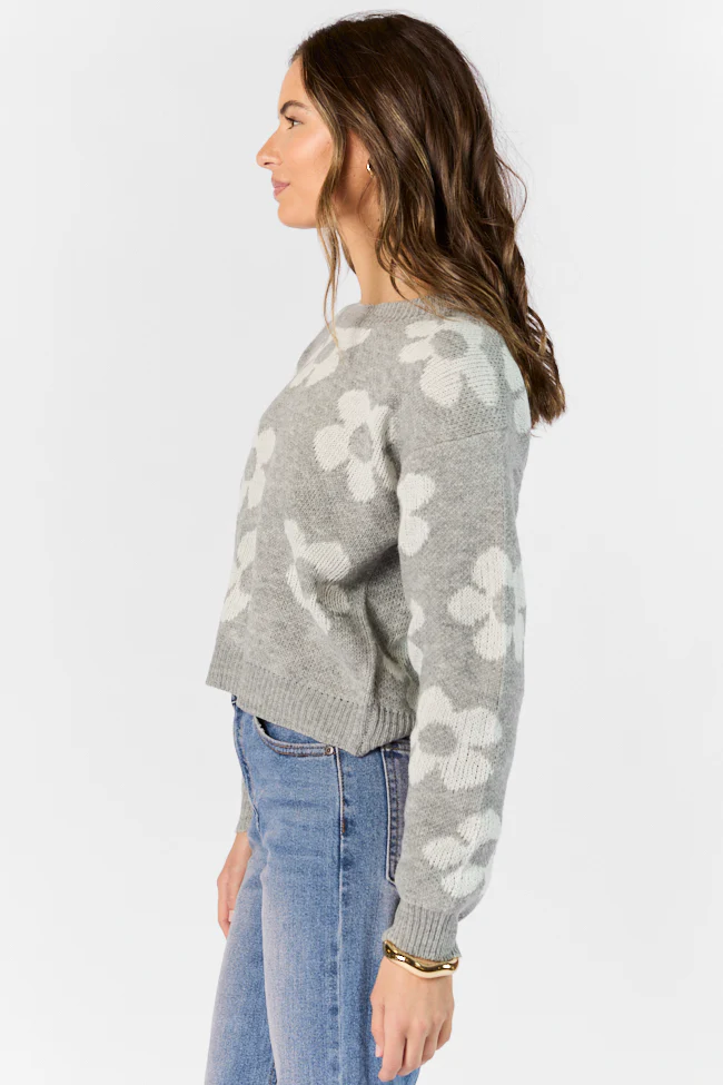 Get To Know You Heather Grey Floral Sweater FINAL SALE - Terpint