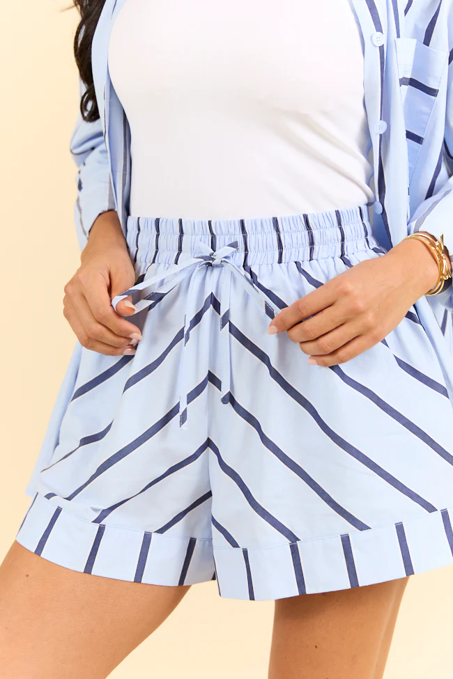 Stay Anchored Light Blue Stripe Button Down Shirt and Shorts Set - Terpint