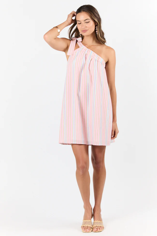 All Day Long Multi Striped One Shoulder Mini Dress SALE - Terpint