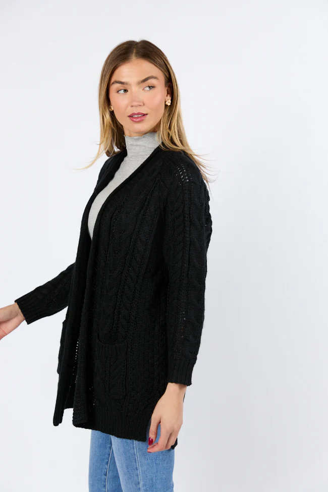 Sweet Nothings Black Chunky Cable Knit Cardigan FINAL SALE - Terpint