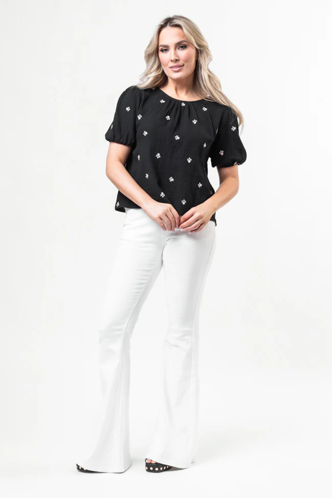 Endless Charm Black Floral Embroidered Gauze Blouse DOORBUSTER - Terpint