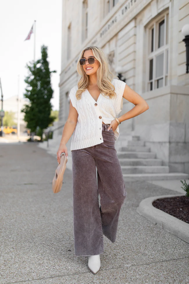 Got My Closure Brown Acid Wash Corduroy Wide Leg Pants FINAL SALE - Terpint
