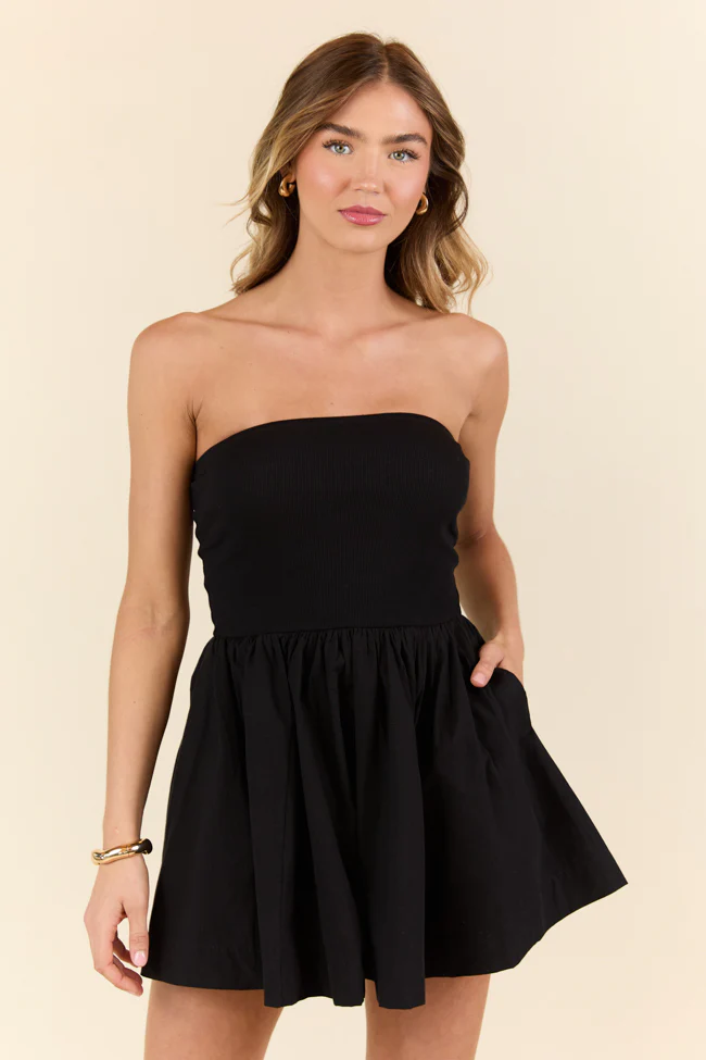 Ready By Noon Black Strapless Fit and Flare Dress SALE - Terpint