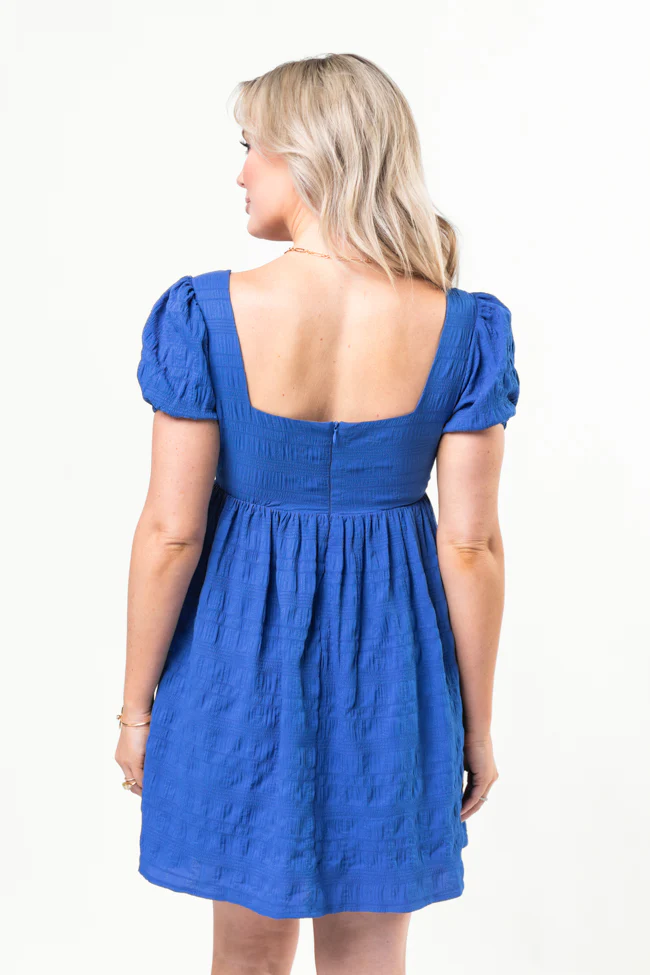 Breezing By Cobalt Textured Square Neck Mini Dress DOORBUSTER - Terpint