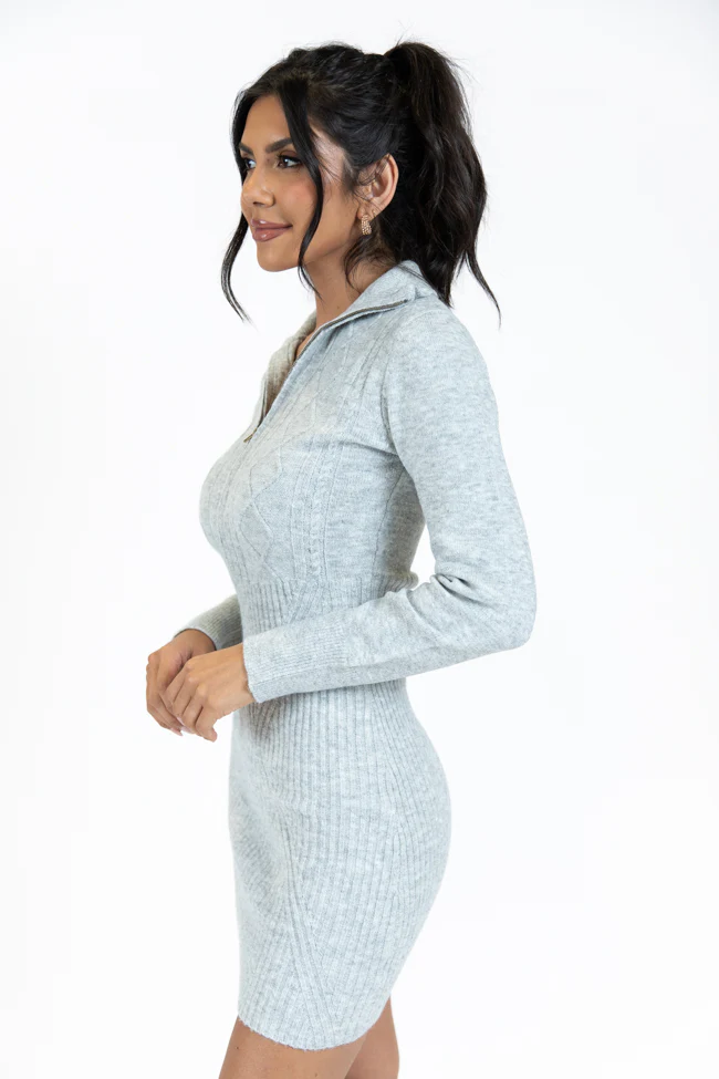 Taking Compliments Grey Quarter Zip Style Sweater Dress FINAL SALE - Terpint