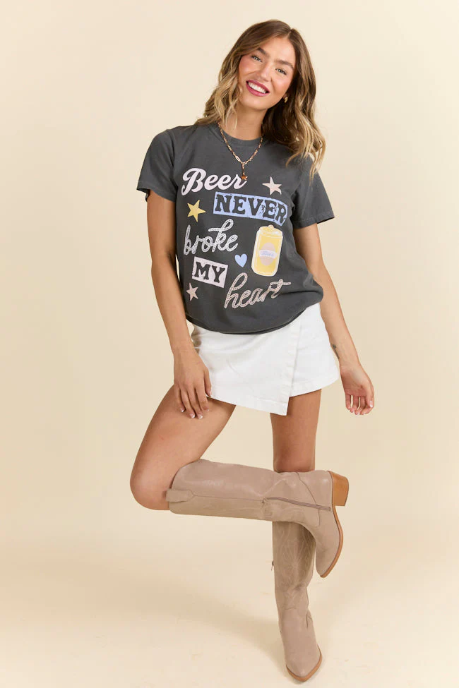 Beer Never Broke My Heart Dark Grey Graphic Tee - Terpint