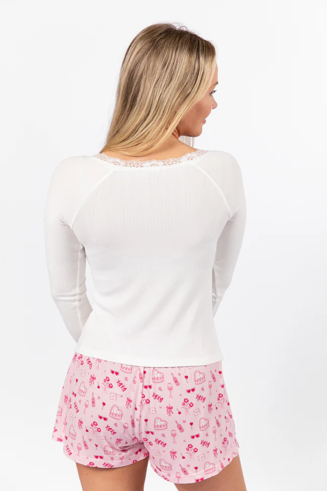 Make Your Choice Ivory Ribbed Lace Trim Henley Long Sleeve Tee FINAL SALE - Terpint