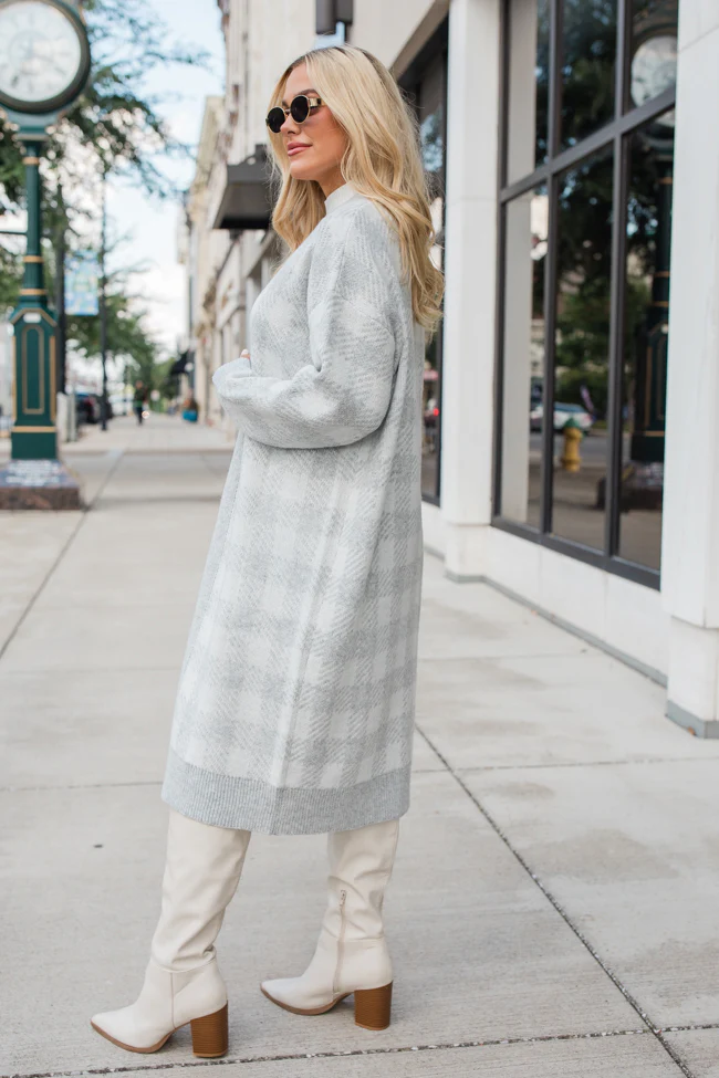 Be The First Grey Plaid Long Cardigan FINAL SALE - Terpint