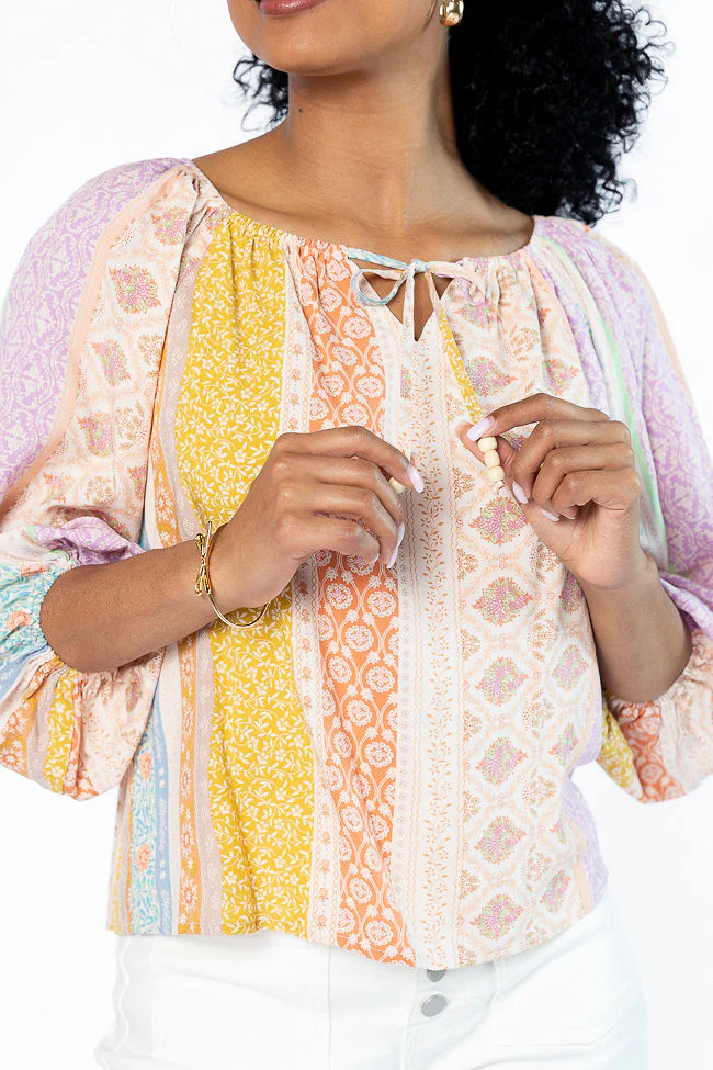 Come Along Multi Floral Patch Print Woven Pop Over Blouse FINAL SALE - Terpint
