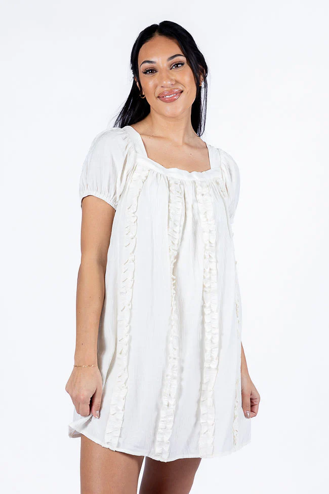 Tell Them About Me Ivory Ruffle Front A-Line Romper Dress FINAL SALE - Terpint