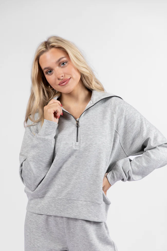 Let's Just Stay Heather Grey Quarter Zip Knit Pullover SALE - Terpint