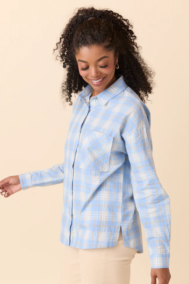 Rory Blue and Cream Plaid Button Down Top DOORBUSTER - Terpint