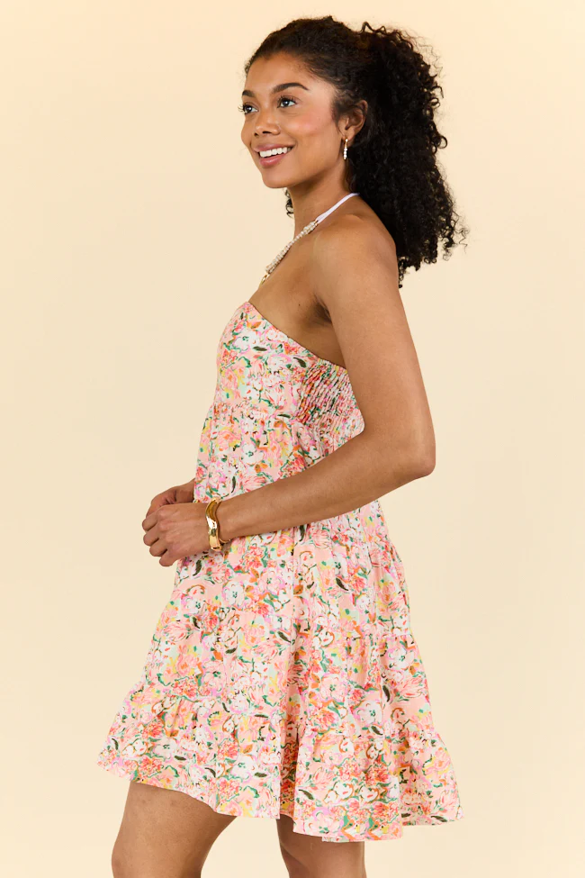 Sweet Thing Strapless Pink and Peach Printed Mini Dress SALE - Terpint