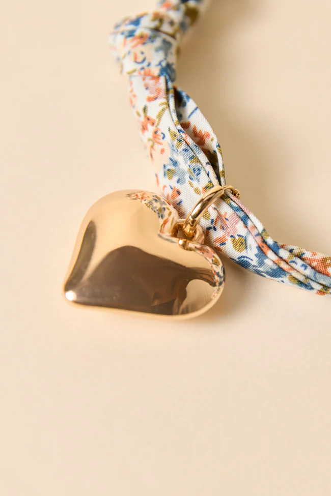 Nora Blue Puff Heart Scarf Necklace - Terpint