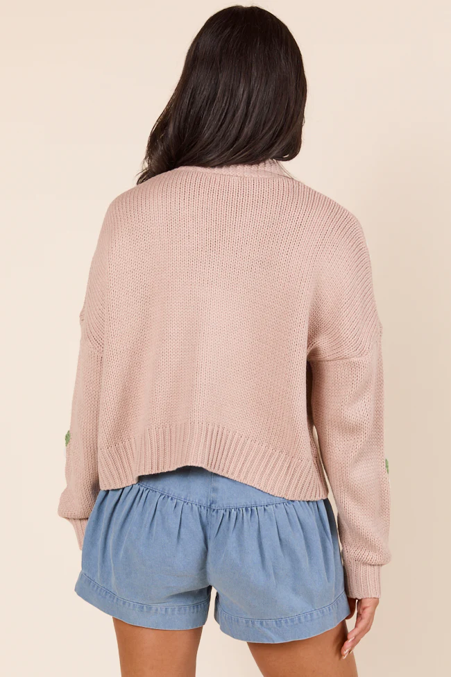 Samantha Long Sleeve Taupe Daisy Cardigan - Terpint