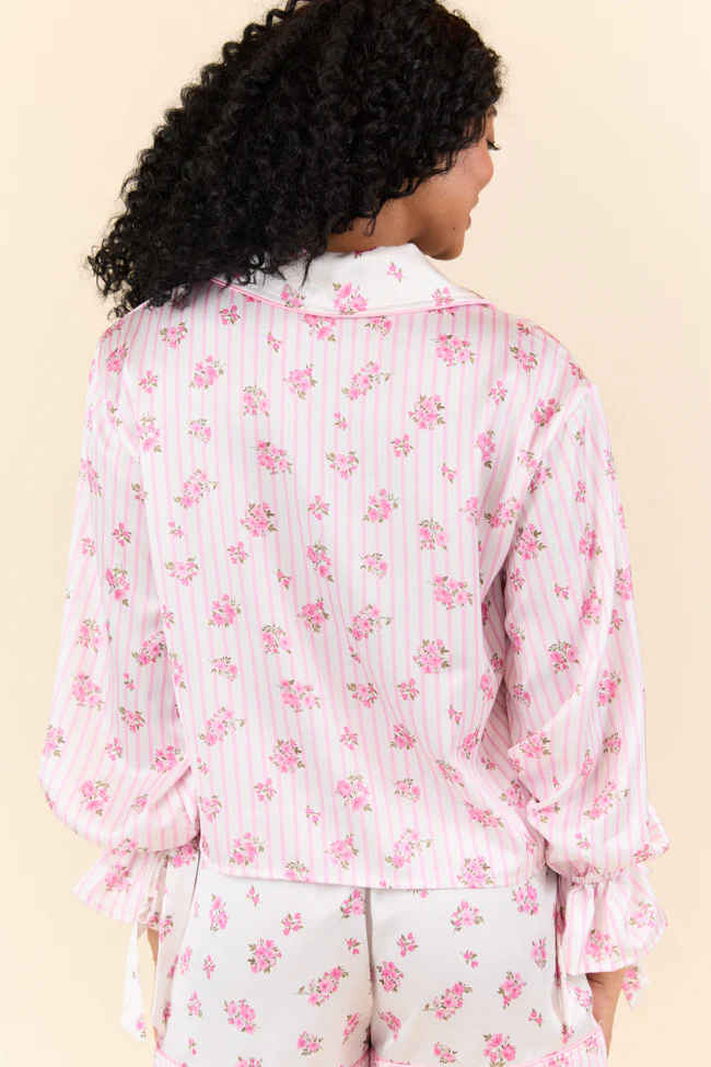 Sleep On My Side Pink Floral Satin Long Sleeve Pajama Top FINAL SALE - Terpint