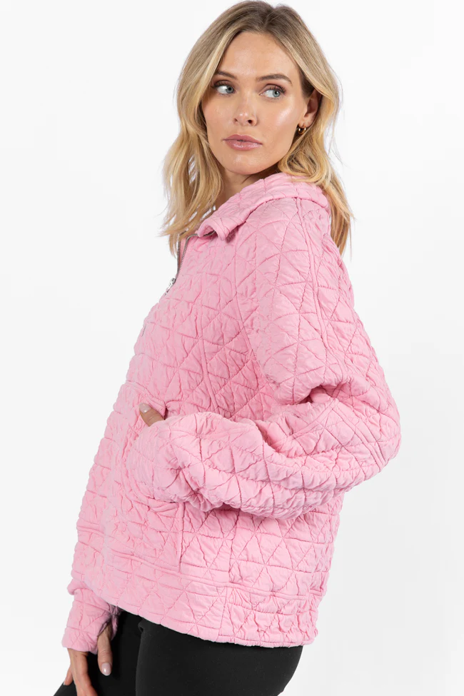Love Is Everything Pink Quilted Quarter Zip Pullover FINAL SALE - Terpint