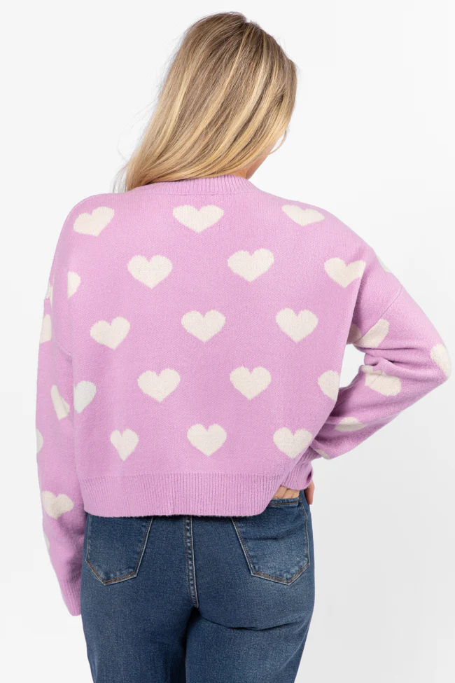 By The Book Lilac Hearts V-Neck Sweater FINAL SALE - Terpint