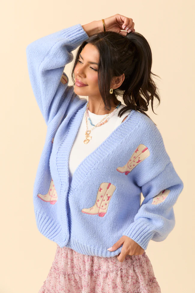 Goldie Long Sleeve Blue Boots Cardigan - Terpint