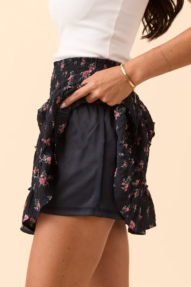 Through the Garden Black and Pink Flower Skort - Terpint