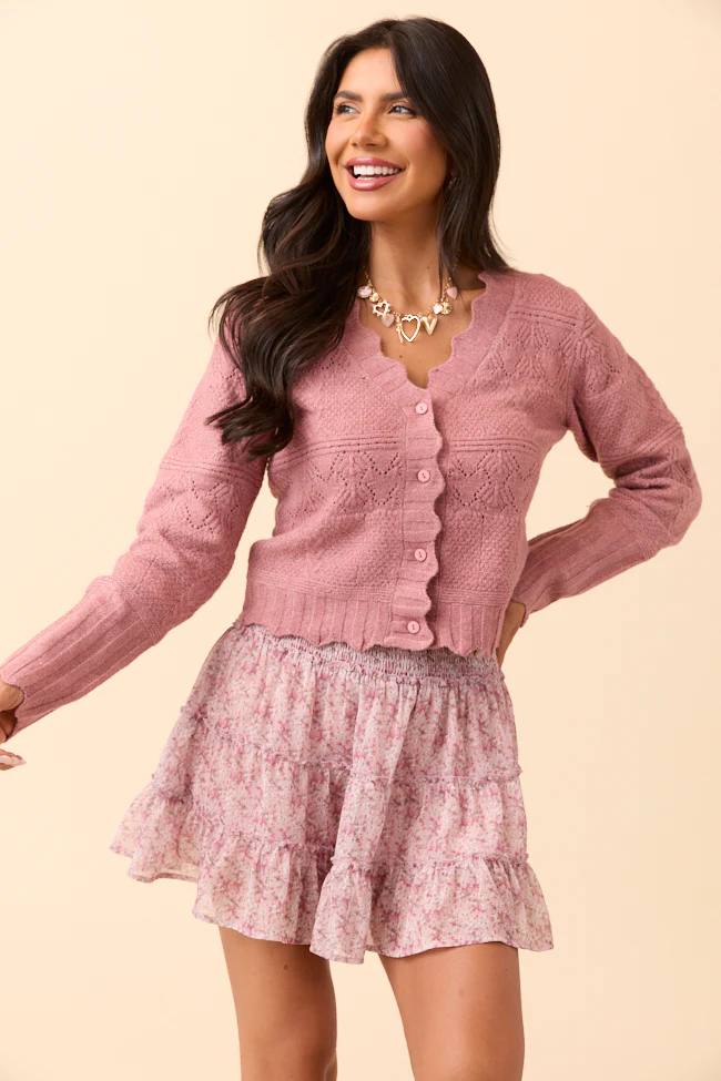 Quinn Pink Pointelle Peplum Cardigan - Terpint
