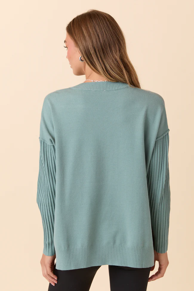Mariah Sage Green Relaxed Long Sleeve Pullover Tunic DOORBUSTER - Terpint