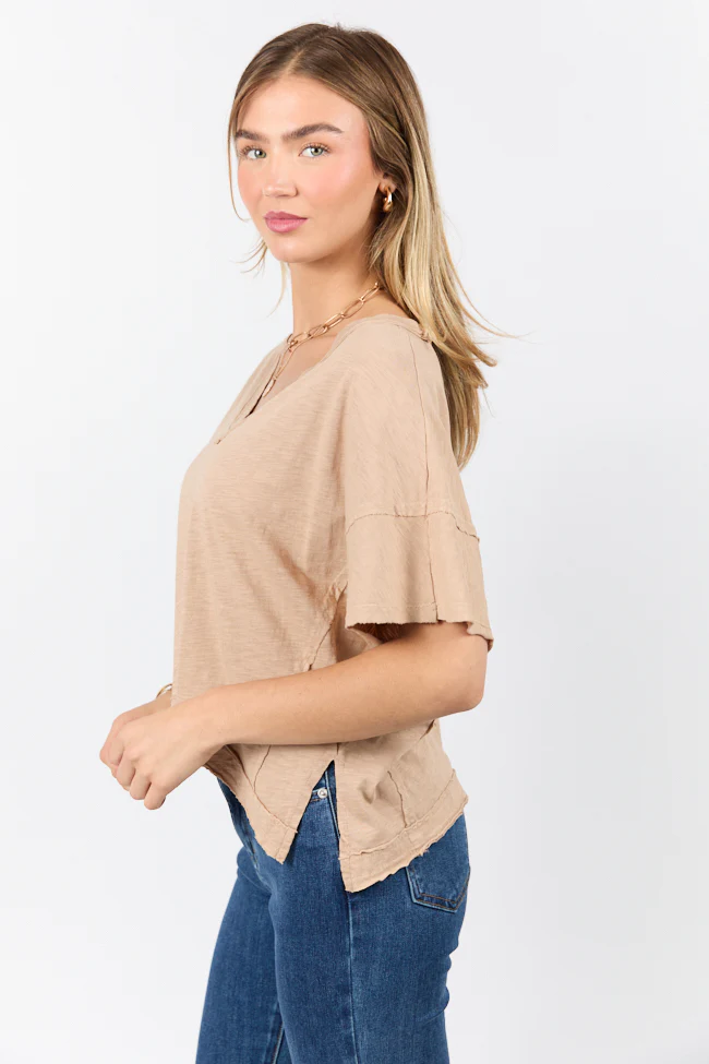 Rooted Essential Taupe V-Neck Tee FINAL SALE - Terpint