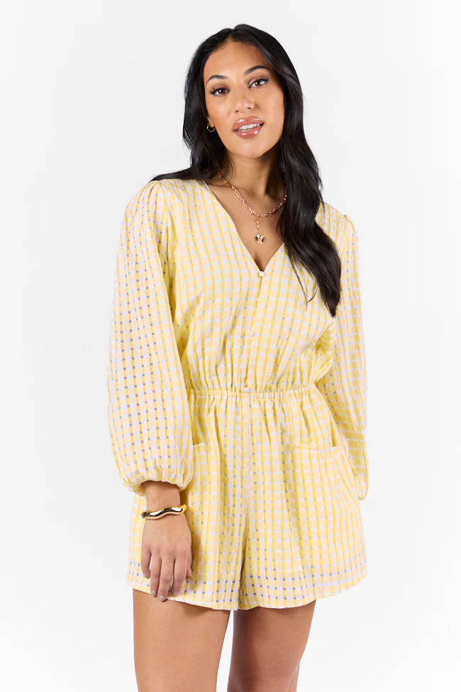 Set On You Yellow Gingham Long Sleeve Romper FINAL SALE - Terpint