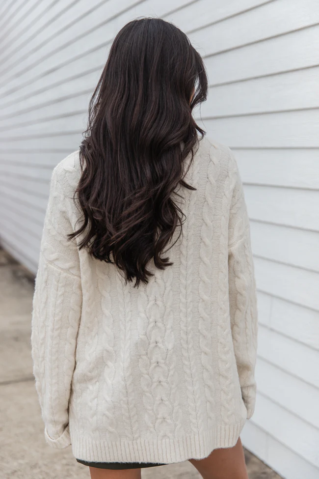 When You Call Ivory Oversized Cable Knit V-neck Sweater FINAL SALE - Terpint