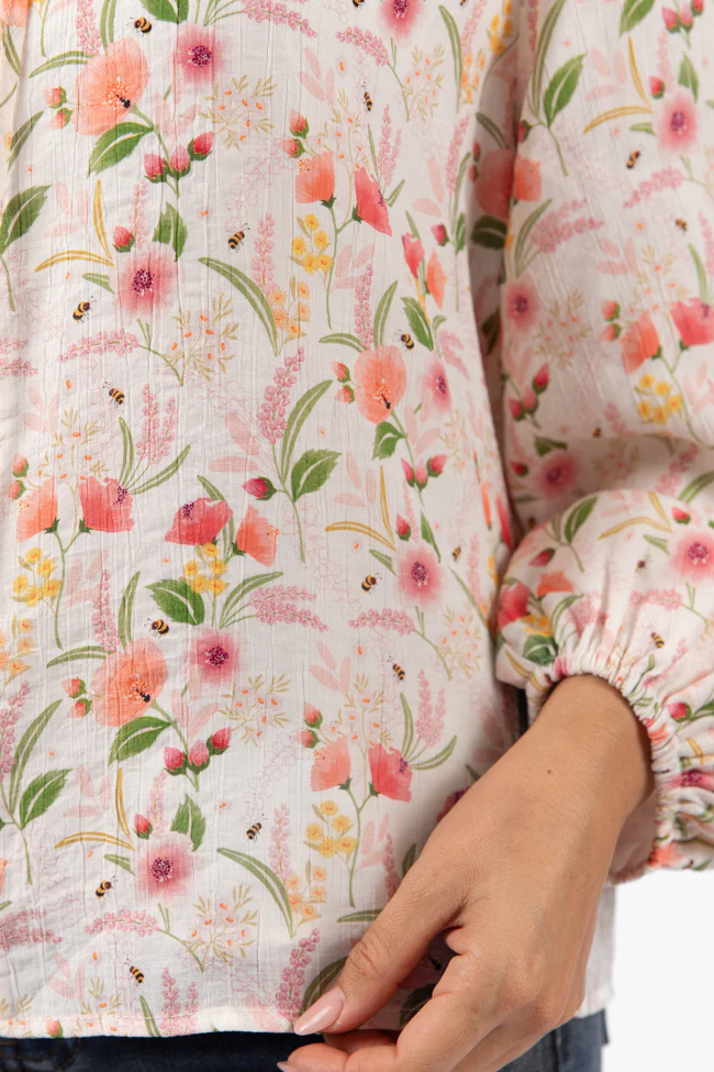 Fade Into You Ivory Multi Button Detail Floral Blouse FINAL SALE - Terpint