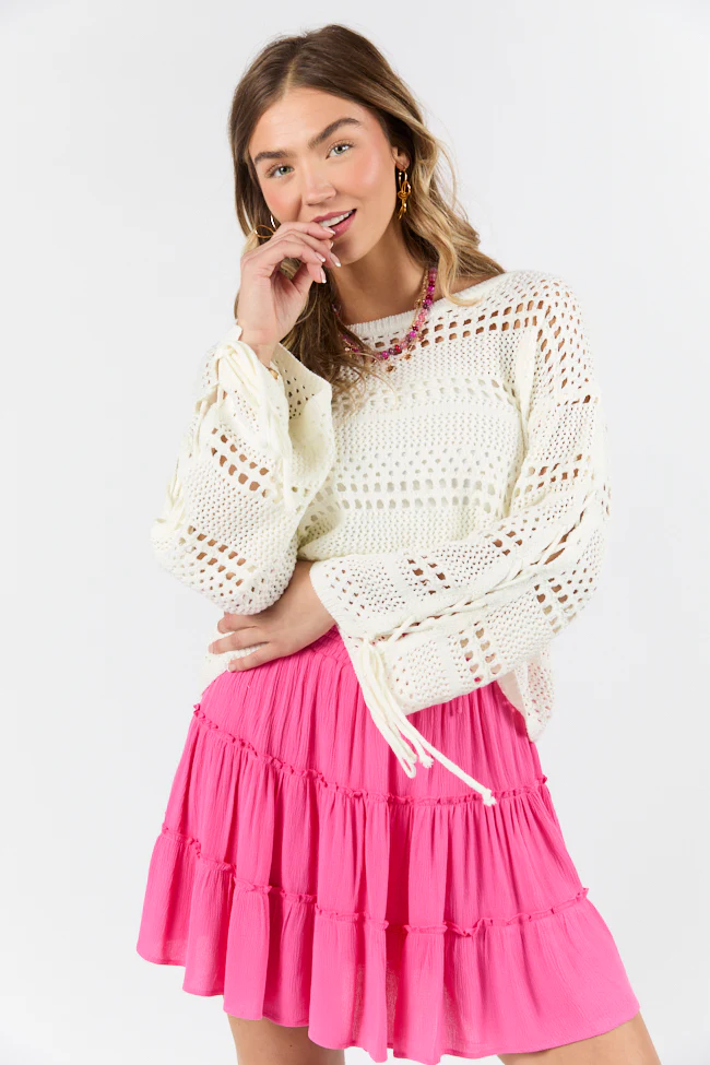 Easy Going Cream Open Knit Boat Neck Sweater FINAL SALE - Terpint