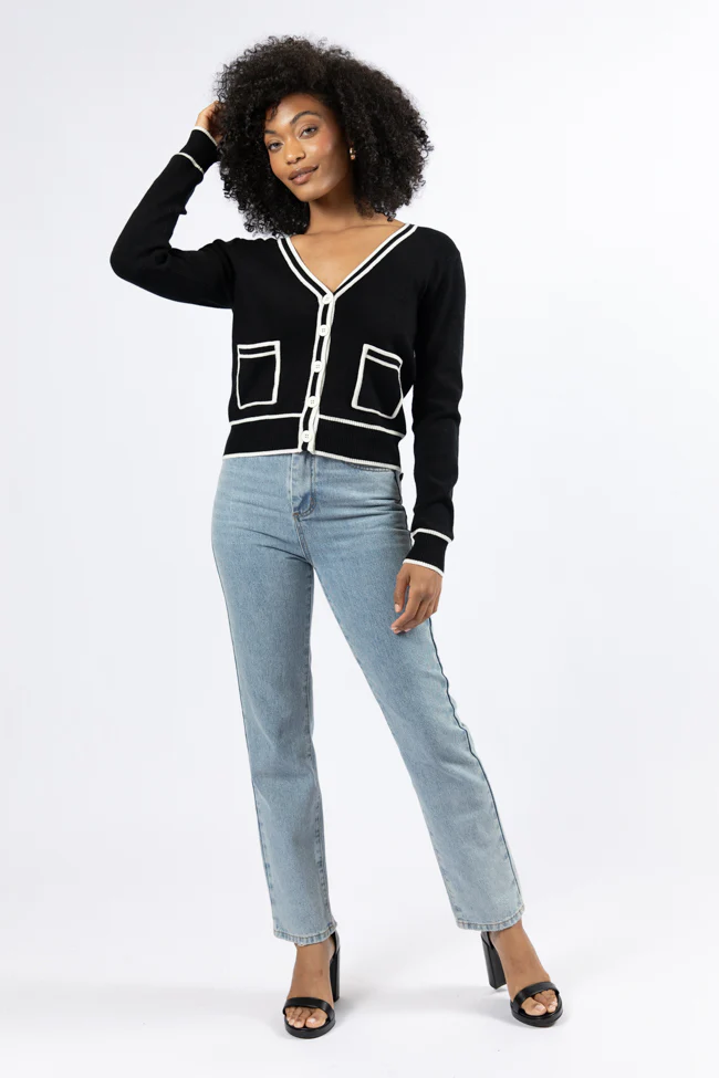 Gives Me Time Black and Ivory Contrast Trim Cardigan FINAL SALE - Terpint