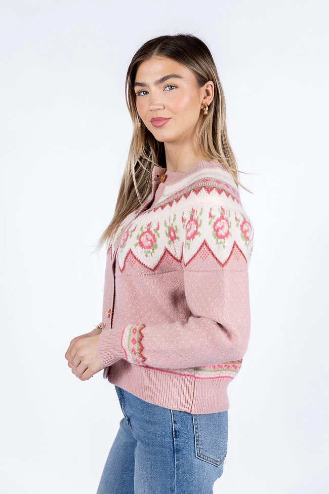Sunny Meadow Pink Floral Fair Isle Cardigan FINAL SALE - Terpint