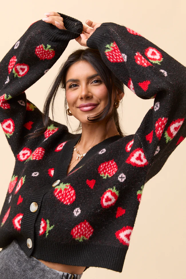 Juniper Long Sleeve Black Strawberry Cardigan - Terpint