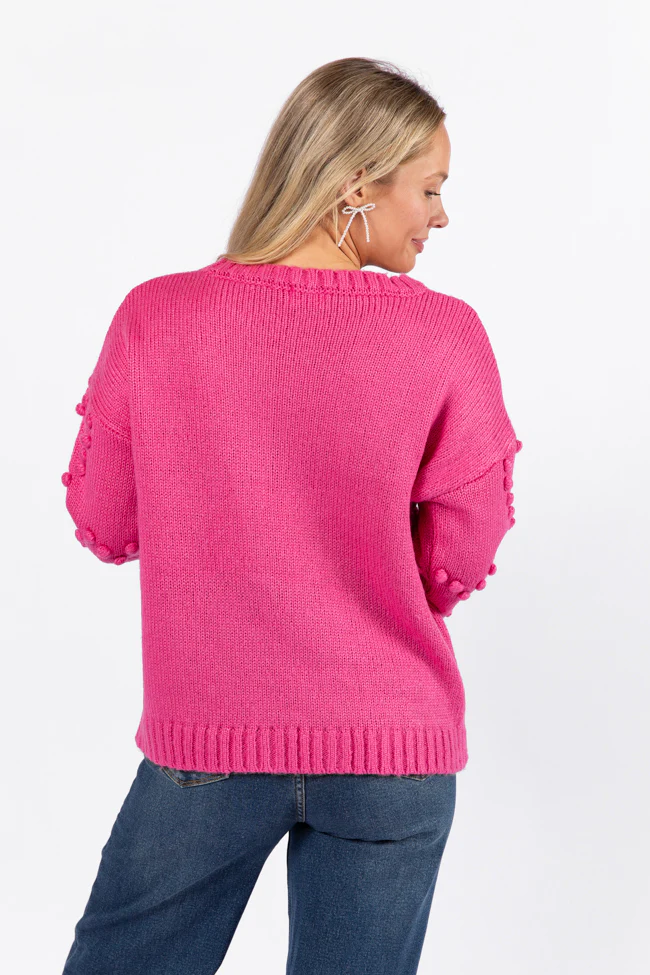 Adore You Hot Pink Oversized Heart Pom Sweater FINAL SALE - Terpint