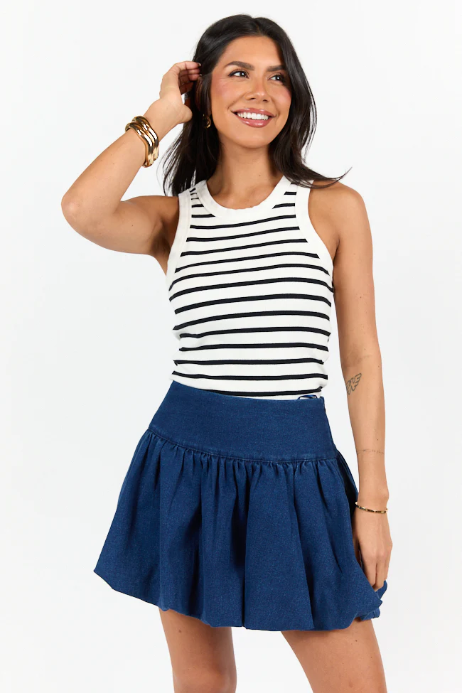Simple Ivory and Black Ribbed Knit Stripe Tank DOORBUSTER - Terpint