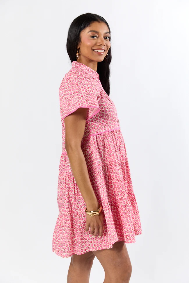 More Than Words Red and Pink Block Floral Shirt Dress FINAL SALE - Terpint