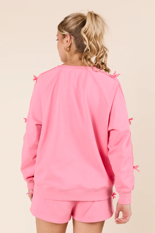 Kinley Pink Side Bow Detail Crewneck Sweatshirt - Terpint