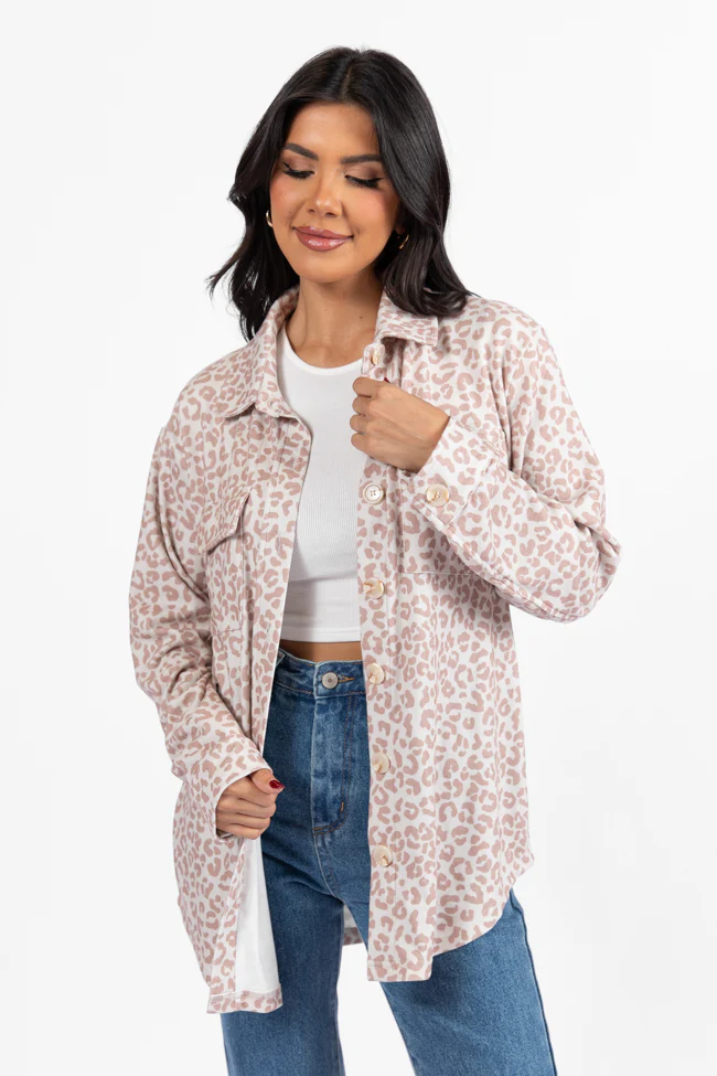 In Those Days Ivory and Beige Leopard Knit Shacket FINAL SALE - Terpint