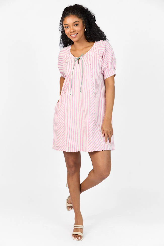 Set Free Pink Striped Panel Mini Dress SALE - Terpint