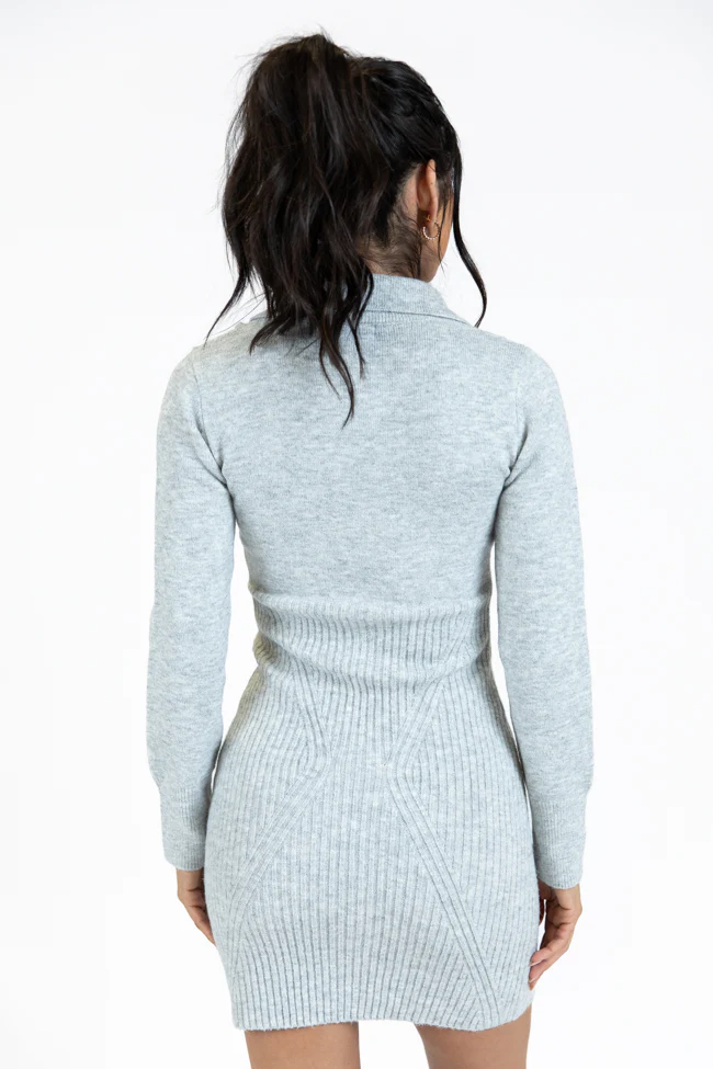 Taking Compliments Grey Quarter Zip Style Sweater Dress FINAL SALE - Terpint