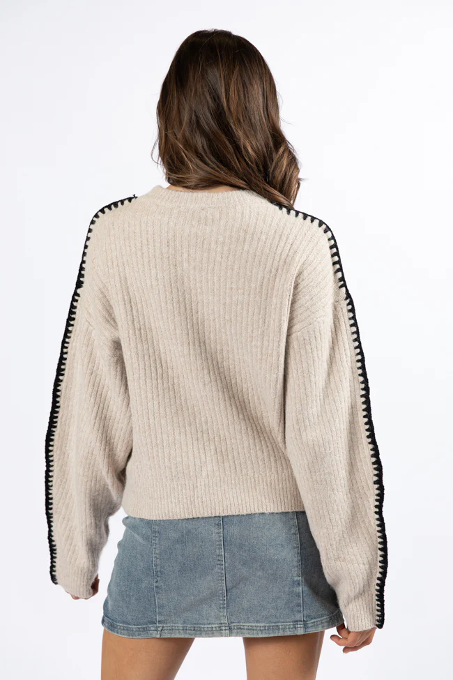 In and Out Taupe and Black Contrast Stitch Sweater FINAL SALE - Terpint