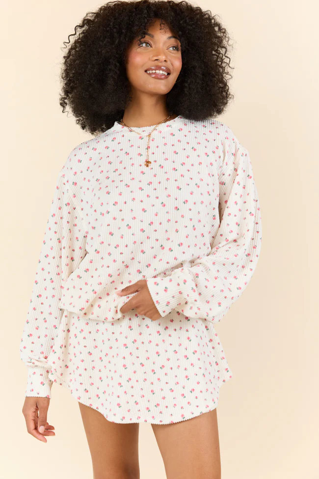 Just Focus Ivory Florette Long Sleeve Shirt FINAL SALE - Terpint