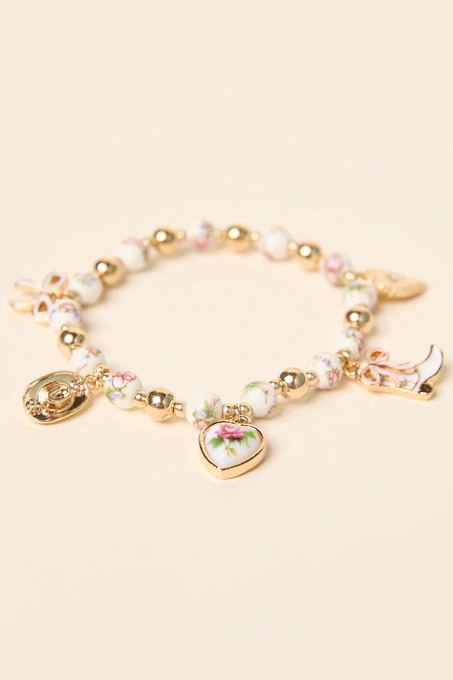 Hanna Pink Beaded Charm Stretch Bracelet - Terpint