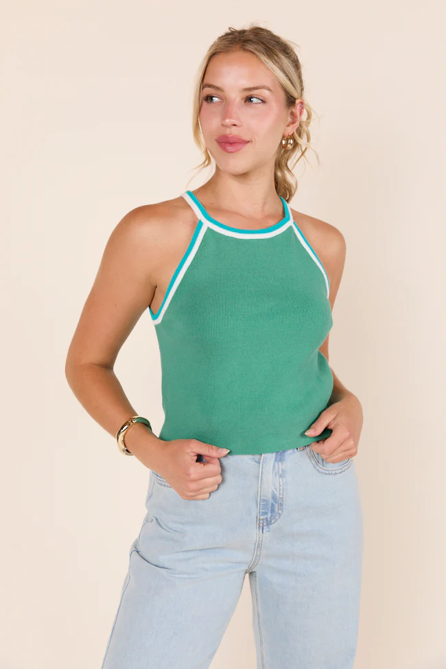 Graely Sleeveless Halter Green Sweater - Terpint